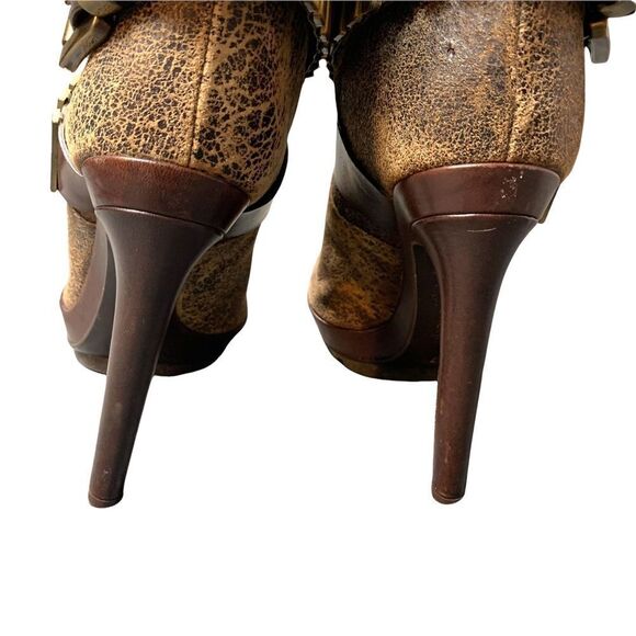 Rare! Michael Kors Brown Stiletto Platform Leather Boots - Picture 14 of 16